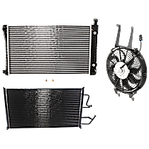 3-Piece Kit A/C Condenser, 8 Cyl 5.7L, includes (1) A/C Condenser, (1) Cooling Fan Assembly, and (1) Radiator