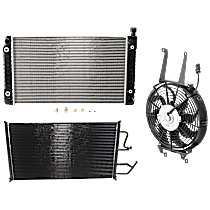 3-Piece Kit A/C Condenser, includes (1) A/C Condenser, (1) Cooling Fan Assembly and (1) Radiator, 5.0L/5.7L Eng., 8 Cyl.