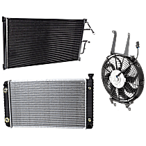 3-Piece Kit A/C Condenser, 5.0L 8Cyl,  Includes (1) A/C Condenser, (1) Cooling Fan Assembly, and (1) Radiator