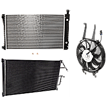 3-Piece Kit A/C Condenser, includes (1) A/C Condenser, (1) Cooling Fan Assembly and (1) Radiator, 4.3L/5.0L/5.7L Eng., 6 and 8 Cyl.