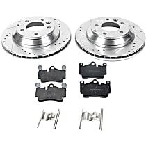 4-Piece Kit Rear Brake Disc and Pad Kit Cross-drilled and Slotted, 5 Lugs, Cast Iron, Organic Pad Material, Pro-Line Series , includes (2) Brake Disc and (1) Brake Pad Set