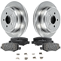 4-Piece Kit Rear Brake Disc and Pad Kit, Plain Surface, 5 Lugs, Ceramic, 3.7L 6Cyl, Pro-Line Series  Includes (2) Brake Disc and (1) Brake Pad Set