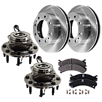 6-Piece Kit Front, Driver and Passenger Side Wheel Hub,  with 8 Stud Hub, 4WD, 8 Lugs, With Bearing, With Sensor,  Includes (2) Brake Disc, (1) Brake Pad Set, and (2) Wheel Hub