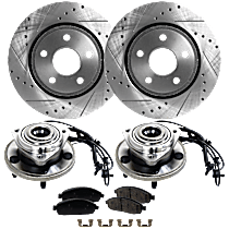 6-Piece Kit Front, Driver and Passenger Side Wheel Hub, 4WD, 5 Lugs, With Bearing, With Sensor,  Includes (2) Brake Disc, (1) Brake Pad Set, and (2) Wheel Hub