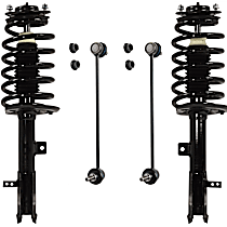 4-Piece Kit Front, Driver and Passenger Side Fully Loaded Strut, 4WD/FWD, includes (2) Shock Absorber and Strut Assembly and (2) Sway Bar Link