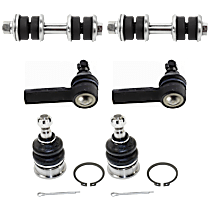 6-Piece Kit Front, Driver and Passenger Side, Lower, Outer Ball Joint, includes (2) Ball Joint, (2) Sway Bar Link, and (2) Tie Rod End