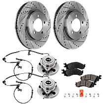 6-Piece Kit Front, Driver and Passenger Side Wheel Hub, 5 Lugs, With Bearing, With Sensor,  Includes (2) Brake Disc, (1) Brake Pad Set, and (2) Wheel Hub
