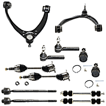 12-Piece Kit Front, Driver and Passenger Side Suspension Kit, Includes (2) Axle Assembly, (2) Ball Joint, (2) Control Arm, (2) Sway Bar Link, and (4) Tie Rod End