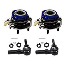 4-Piece Kit Wheel Hub, 5 Lugs, With Bearing, With Sensor, includes (2) Tie Rod End and (2) Wheel Hub