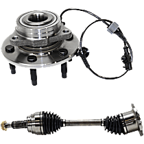 2-Piece Kit Front, Driver and Passenger Side Axle Assembly, Four Wheel Drive, Supplied with Standard Neoprene Outboard Boot, includes (1) Axle Assembly and (1) Wheel Hub