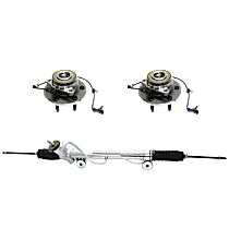 3-Piece Kit Steering Rack, Power, includes (1) Steering Rack and (2) Wheel Hub