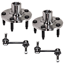 4-Piece Kit Front, Driver and Passenger Side Wheel Hub, 5 Lugs, includes (2) Tie Rod End, (2) Wheel Bearing, and (2) Wheel Hub