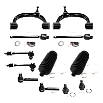 12-Piece Kit Control Arm,  Includes (2) Ball Joint, (2) Control Arm, (2) Steering Rack Boot, (2) Sway Bar Link, and (4) Tie Rod End