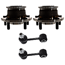 4-Piece Kit Rear, Driver and Passenger Side Wheel Hub, Front Wheel Drive, 5 Lugs, With Bearing, FWD, includes (2) Tie Rod End, (2) Wheel Bearing, and (2) Wheel Hub