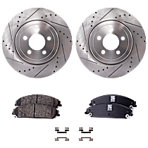 4-Piece Kit Front Brake Disc and Pad Kit, Cross-drilled and Slotted, 5 Lugs, 344.93 mm, AWD, Vented Rear Disc, 5.7L 8Cyl,  Includes (2) Brake Disc and (1) Brake Pad Set