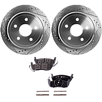 4-Piece Kit Rear Brake Disc and Pad Kit, Cross-drilled and Slotted, 5 Lugs, Limited, 4.7L 8Cyl,  Includes (2) Brake Disc and (1) Brake Pad Set