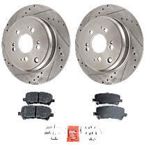 Rear Brake Disc and Pad Kit, Cross-drilled and Slotted, 5 Lugs