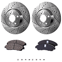 4-Piece Kit Front Brake Disc and Pad Kit, Cross-drilled and Slotted, 5 Lugs,  Includes (2) Brake Disc and (1) Brake Pad Set