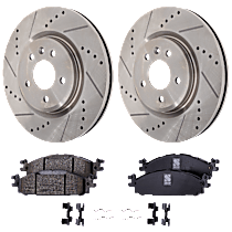 Front Brake Disc and Pad Kit, Cross-drilled and Slotted, 5 Lugs, 325mm Front Disc, Standard Brakes