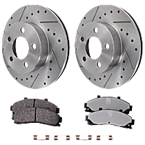 4-Piece Kit Front Brake Disc and Pad Kit, Cross-drilled and Slotted, 4WD, 3.0L 6Cyl,  Includes (2) Brake Disc and (1) Brake Pad Set