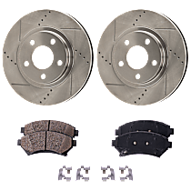 4-Piece Kit Front Brake Disc and Pad Kit, Cross-drilled and Slotted 5 Lugs, includes (2) Brake Disc and (1) Brake Pad Set