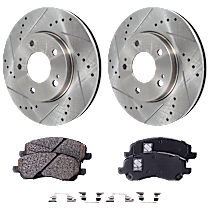 Front Brake Disc and Pad Kit, Cross-drilled and Slotted, 5 Lugs