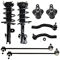8-Piece Kit Front, Driver and Passenger Side, Outer, Lower Fully Loaded Strut, includes (2) Ball Joint, (2) Shock Absorber and Strut Assembly, (2) Sway Bar Link, and (2) Tie Rod End