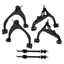 6-Piece Kit Front, Driver and Passenger Side, Upper and Lower Control Arm, 4WD/RWD, includes (4) Control Arm and (2) Sway Bar Link