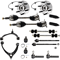 16-Piece Kit Front, Driver and Passenger Side Axle Assembly with Ball Joints, Control Arms, Steering Rack Boots, Sway Bar Links, Tie Rod Ends, and Wheel Hubs