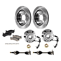 8-Piece Kit Front, Driver and Passenger Side Axle Assembly, Four Wheel Drive, Supplied with Standard Neoprene Outboard Boot, New, 4WD, 5.3L 8Cyl  Includes (2) Axle Assembly, (2) Brake Disc, (1) Brake Pad Set, and (2) Wheel Hub