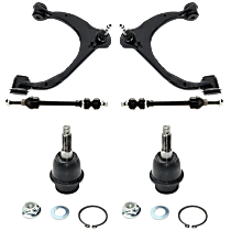 6-Piece Kit Front, Driver and Passenger Side, Upper and Lower Control Arm, With Stamped Steel Arm, includes (2) Ball Joint, (2) Control Arm, and (2) Sway Bar Link