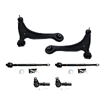 6-Piece Kit Front, Driver and Passenger Side, Inner and Outer Control Arms, Includes (2) Control Arm and (4) Tie Rod End