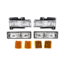 8-Piece Kit Driver and Passenger Side Halogen Headlight, Includes (2) Headlight, (2) Reflector, (2) Side Marker, and (2) Turn Signal Light
