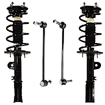 4-Piece Kit Front, Driver and Passenger Side Fully Loaded Strut, AWD, includes (2) Shock Absorber and Strut Assembly and (2) Sway Bar Link