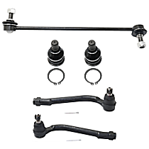 5-Piece Kit Front, Driver and Passenger Side, Outer, Lower Ball Joint, includes (2) Ball Joint, (2) Sway Bar Link, and (2) Tie Rod End