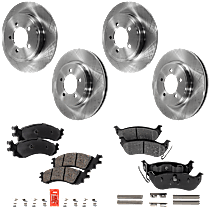 8-Piece Kit Front and Rear Brake Disc and Pad Kit, Plain Surface, 5 Lugs, 4.0L 6Cyl,  Includes (4) Brake Disc and (2) Brake Pad Set