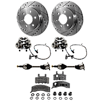 8-Piece Kit Front, Driver and Passenger Side Axle Assembly, GAS, Four Wheel Drive, Supplied with Standard Neoprene Outboard Boot, New, 4WD, 5.7L 8Cyl  Includes (2) Axle Assembly, (2) Brake Disc, (1) Brake Pad Set, and (2) Wheel Hub