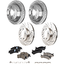 Front and Rear Brake Disc and Pad Kit, Cross-drilled and Slotted, 6 Lugs, RWD, Classic GMT 800
