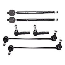 6-Piece Kit Front, Driver and Passenger Side, Inner and Outer Tie Rod End, RPO Code NJ1 Non-Variable Power, includes (2) Sway Bar Link and (4) Tie Rod End