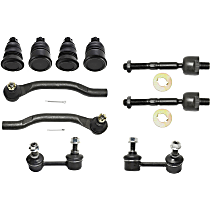 10-Piece Kit Front, Driver and Passenger Side Suspension Kit, Ball Joint Orientation Noted, Where Applicable, includes (4) Ball Joint, (2) Sway Bar Link, and (4) Tie Rod End