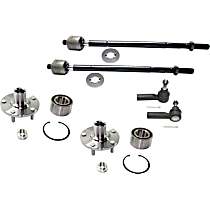 6-Piece Kit Front, Driver and Passenger Side Wheel Hub, 5 Lugs, With Bearing,  Includes (4) Tie Rod End and (2) Wheel Hub