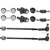 10-Piece Kit Front, Driver and Passenger Side Suspension Kit,  Includes (2) Ball Joint, (2) Control Arm Bushing, (2) Sway Bar Link, and (4) Tie Rod End
