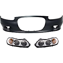 3-Piece Kit Driver and Passenger Side Halogen Headlight, With bulb(s), Sedan, OE Replacement Includes (1) Bumper Cover and (2) Headlight