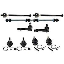 10-Piece Kit Front, Driver and Passenger Side Suspension Kit, With Front Torsion Bar Spring, Will not fit OE Control Arm,  Includes (4) Ball Joint, (2) Sway Bar Link, and (4) Tie Rod End