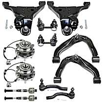 12-Piece Kit Front, Driver and Passenger Side, Upper and Lower Control Arm Kit, 4WD,  Includes (4) Control Arm, (2) Sway Bar Link, (4) Tie Rod End, and (2) Wheel Hub