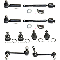 10-Piece Kit Front, Driver and Passenger Side Suspension Kit, includes (4) Ball Joint, (2) Sway Bar Link, and (4) Tie Rod End