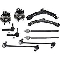 Front, Driver and Passenger Side, Lower Control Arm Kit, Front Wheel Drive, For Models With FE1 Suspension, includes Sway Bar Links, Tie Rod Ends, and Wheel Hubs