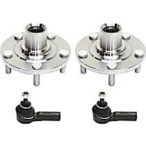 4-Piece Kit Front, Driver and Passenger Side Wheel Hub, 5 Lugs, Without Bearing,  Includes (2) Tie Rod End and (2) Wheel Hub