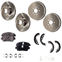 Front and Rear Brake Disc and Drum Kit, Plain Surface, 4-Wheel Set, 5 Lugs, Cast Iron, Ceramic Pad Material, includes Brake Pad Set and Brake Shoe Set