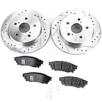 4-Piece Kit Rear Brake Disc and Pad Kit, Cross-drilled and Slotted, F Sport Black Line, 2.5L 4Cyl, Pro-Line Series  Includes (2) Brake Disc and (1) Brake Pad Set